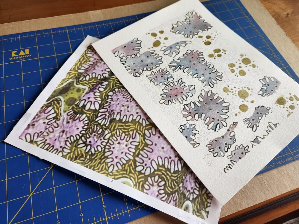 Vintage Amoeba: painting in progress by Janice Eirich